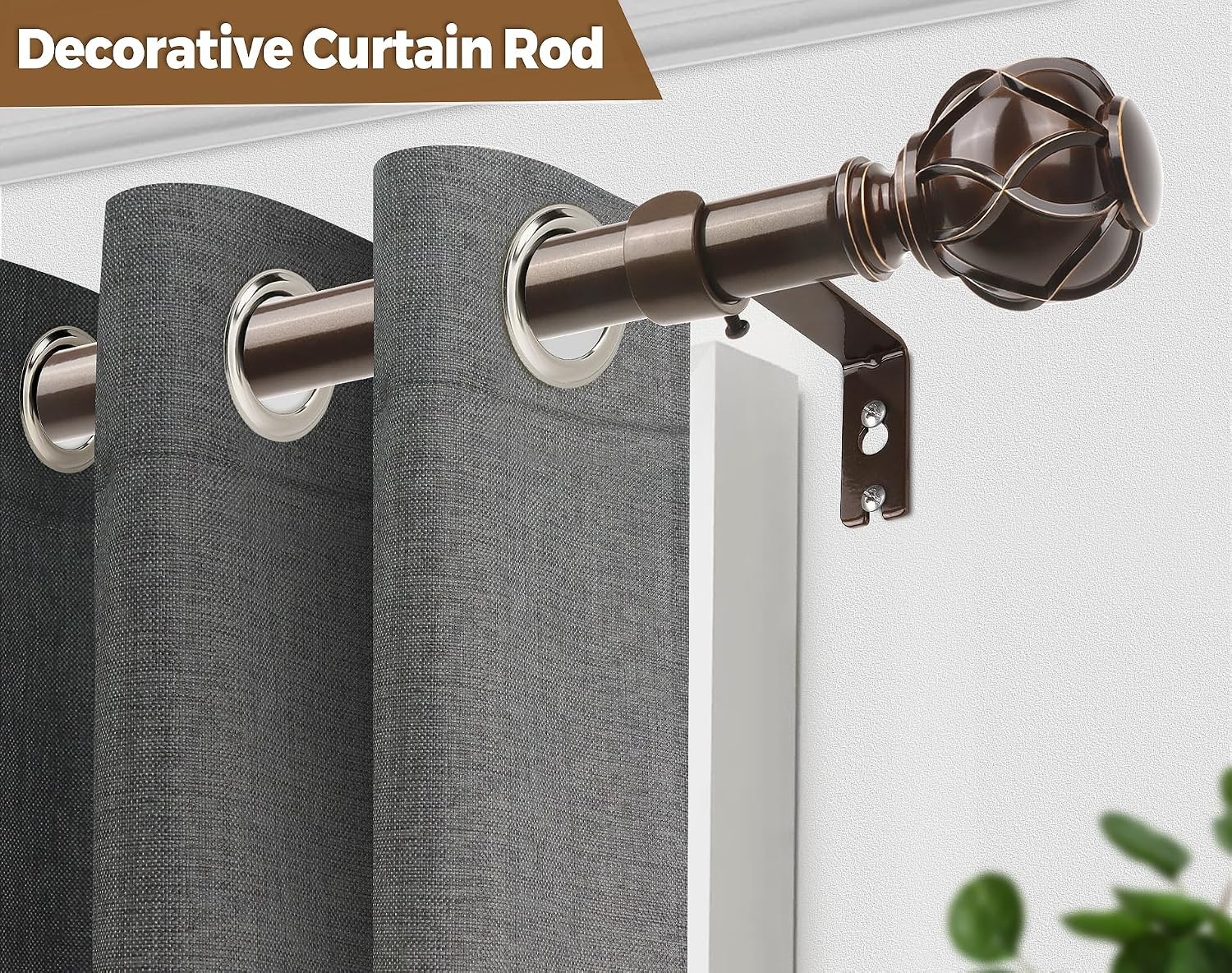 Heavy Duty Adjustable Curtain Rod Decorative Netted Finial Drapery Hardware