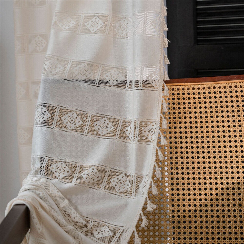 Crochet Curtain Transparent Hollowed Out Living Room Window Drape Panel Decor