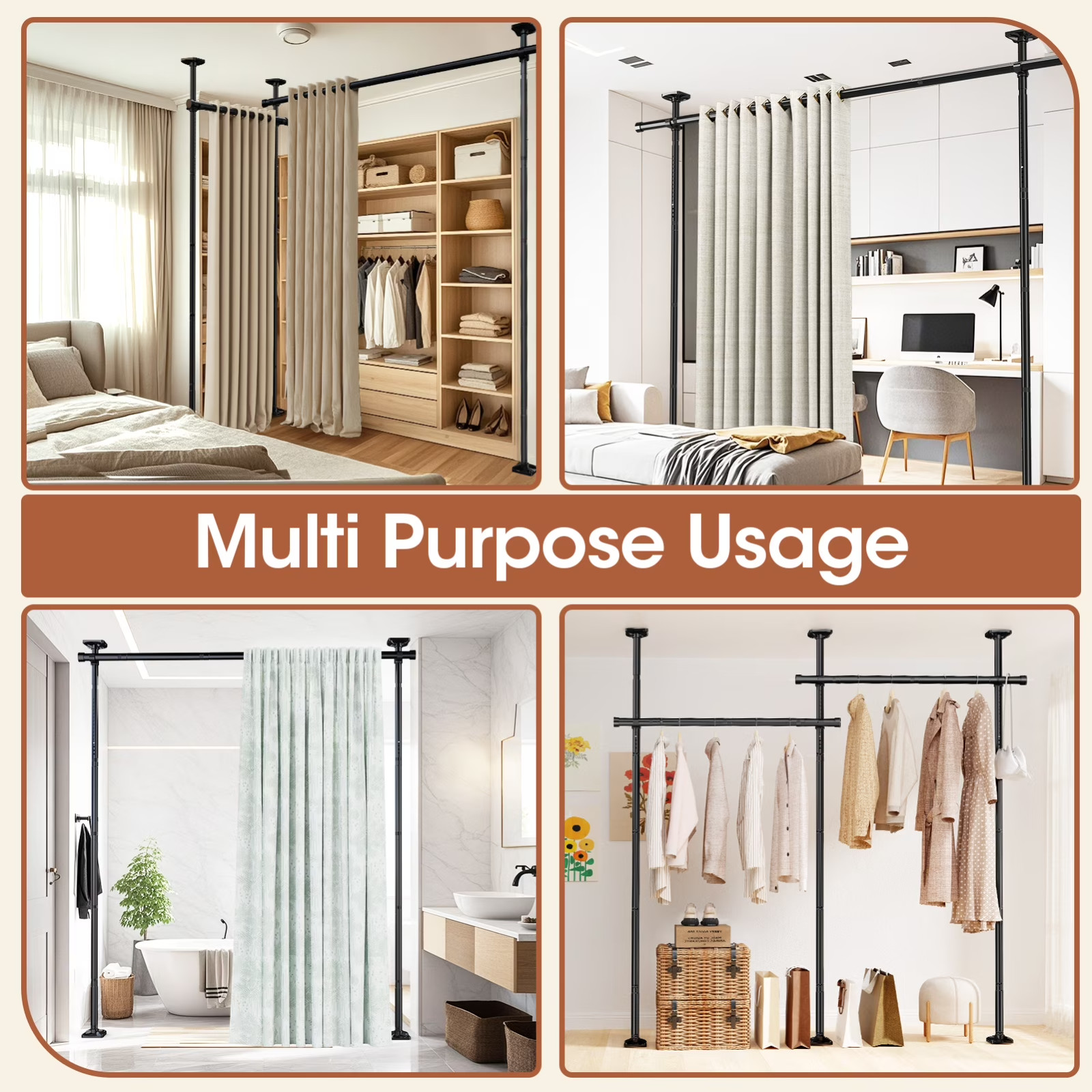 SUNALLY Room Divider Curtain Rod… 4-10ft(H) 28-70inch(W) Heavy Duty Temporary