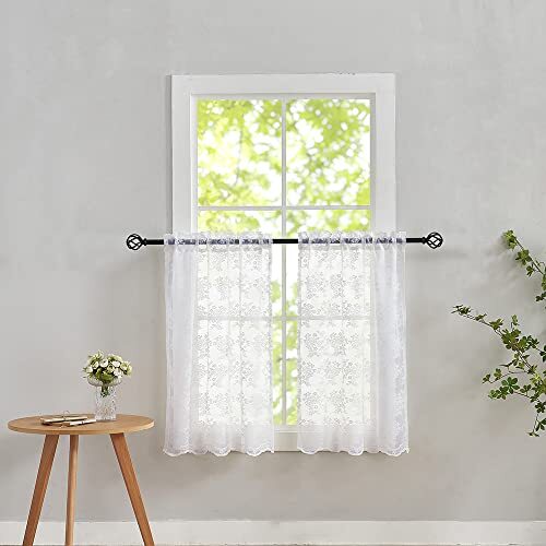 White Lace Curtains 36 inch Length Country Cafe Curtains 26″x 36″ Bright White