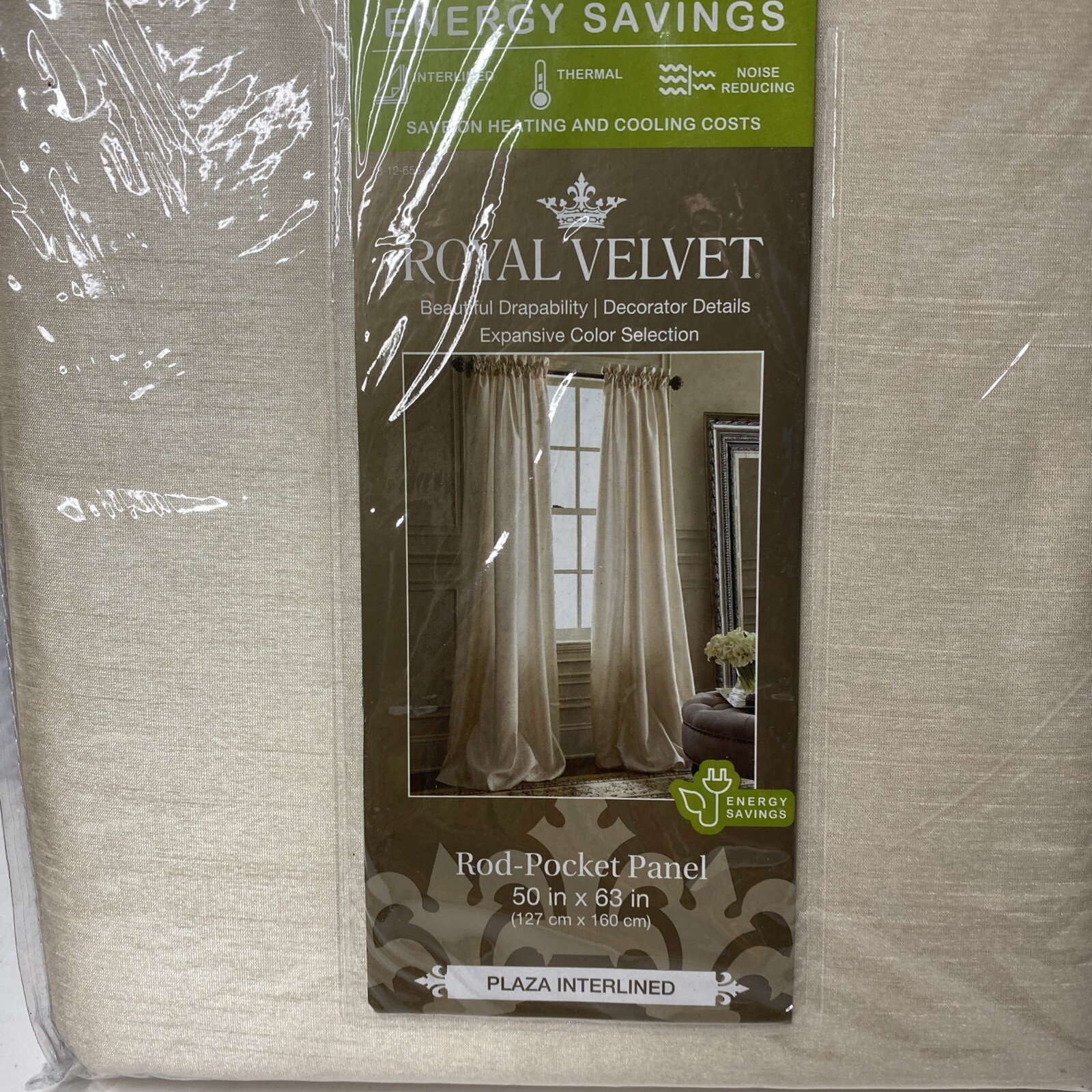 Royal Velvet Ivory Beige Interlined Rod-Pocket Curtain Panel 50×63”