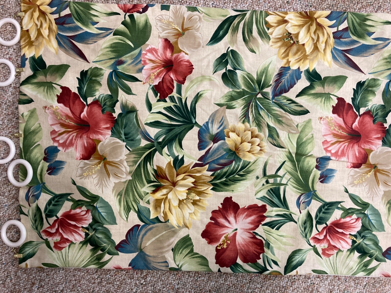 2 Floral TROPICAL Floral CURTAIN Panels 27 in W X 82 in L Wood Clips