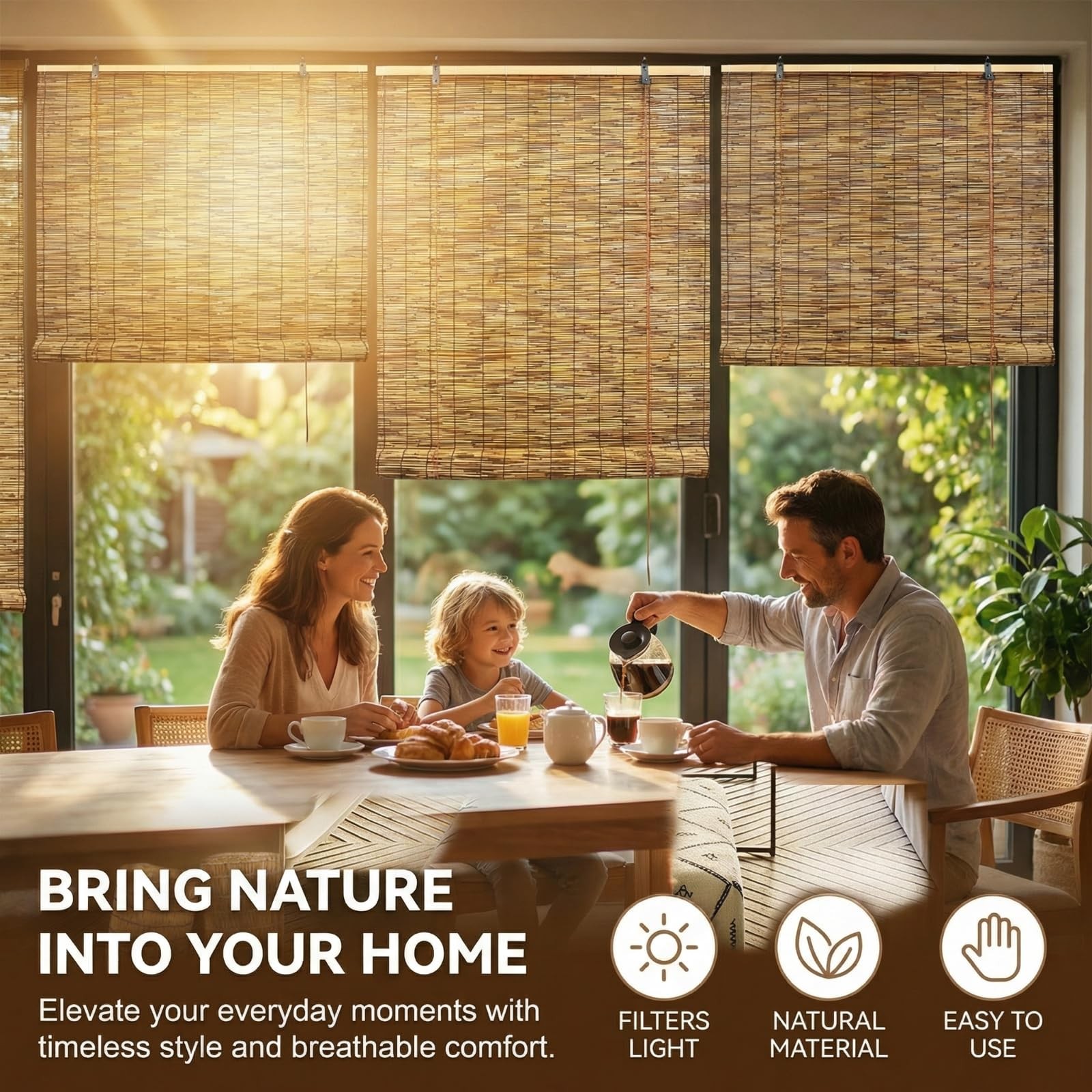 Reed Roll Up Blinds for Windows, Natural Reed Shades for Indoor & Outdoor Use…