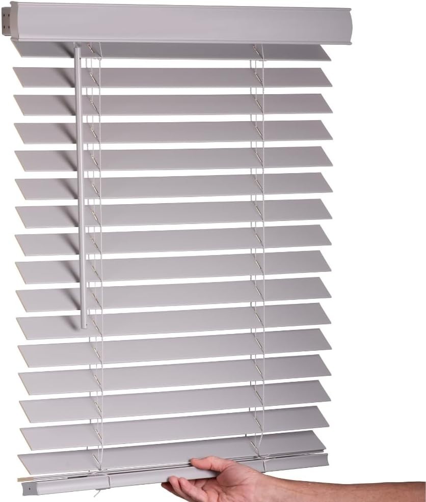 Cordless Faux Wood Blinds, 23″ Wide x 36″ Long, Smooth Light Gray, 2″ Horizontal