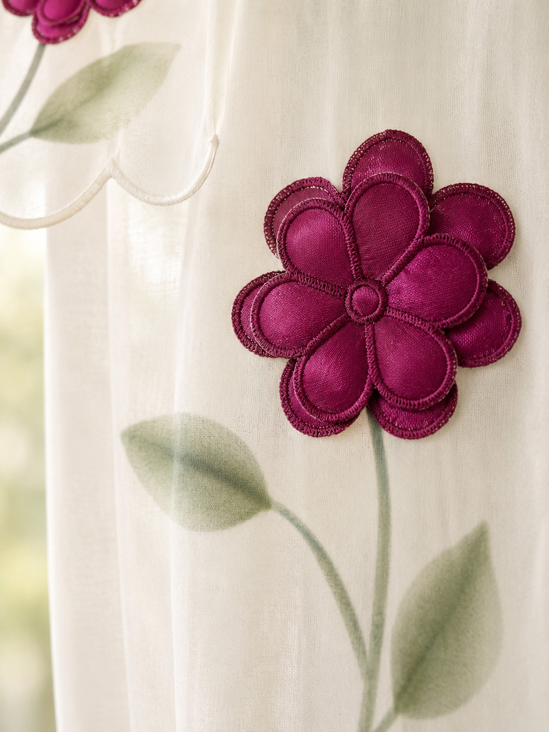 Vintage Ivory Floral Sheer Curtain Panel Double Layer Valance 60 in. x 84 in.
