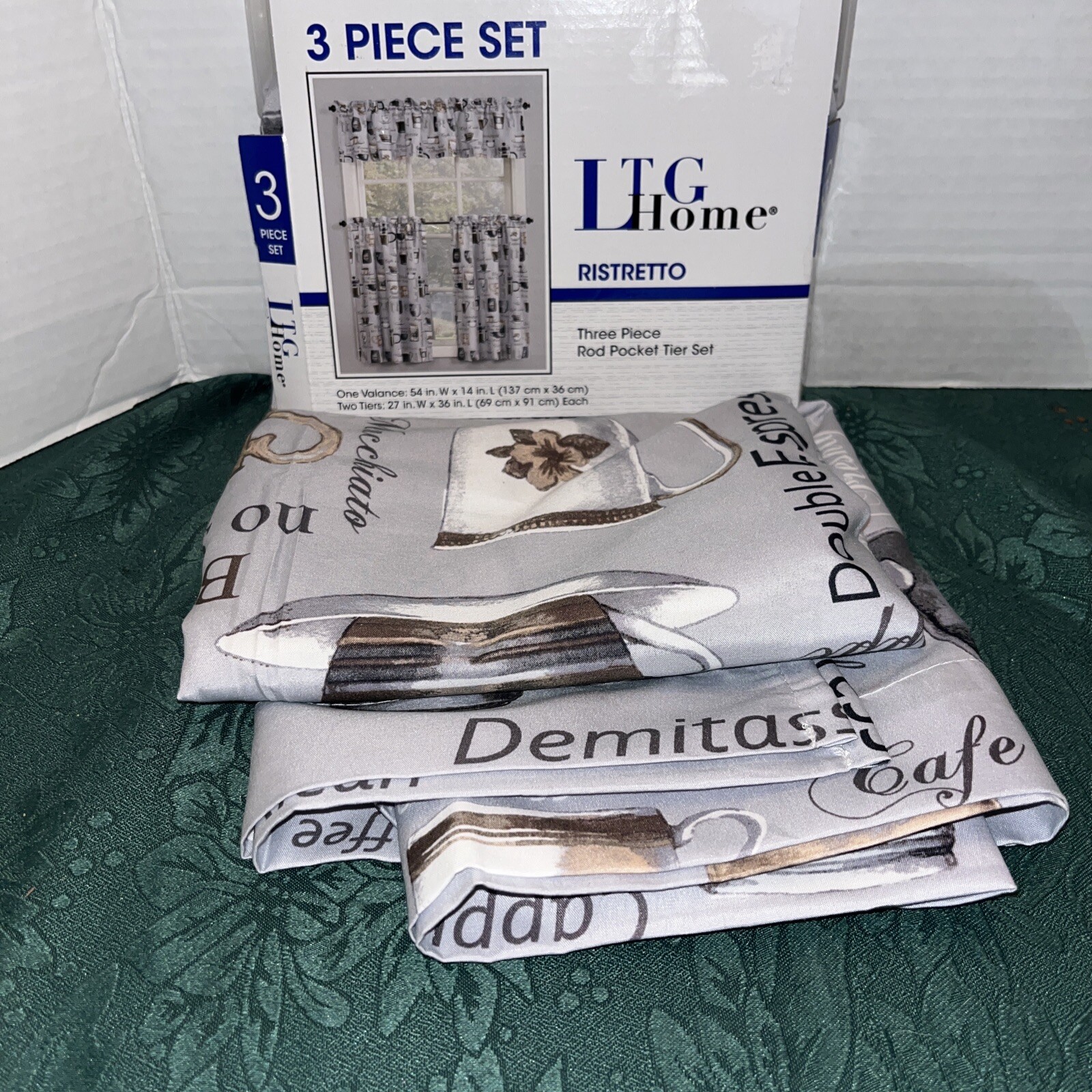 NEW LICHTENBERG RISTRETTO COFFEE ESPRESSO KITCHEN 3 PIECE TIER SET & VALANCE SET