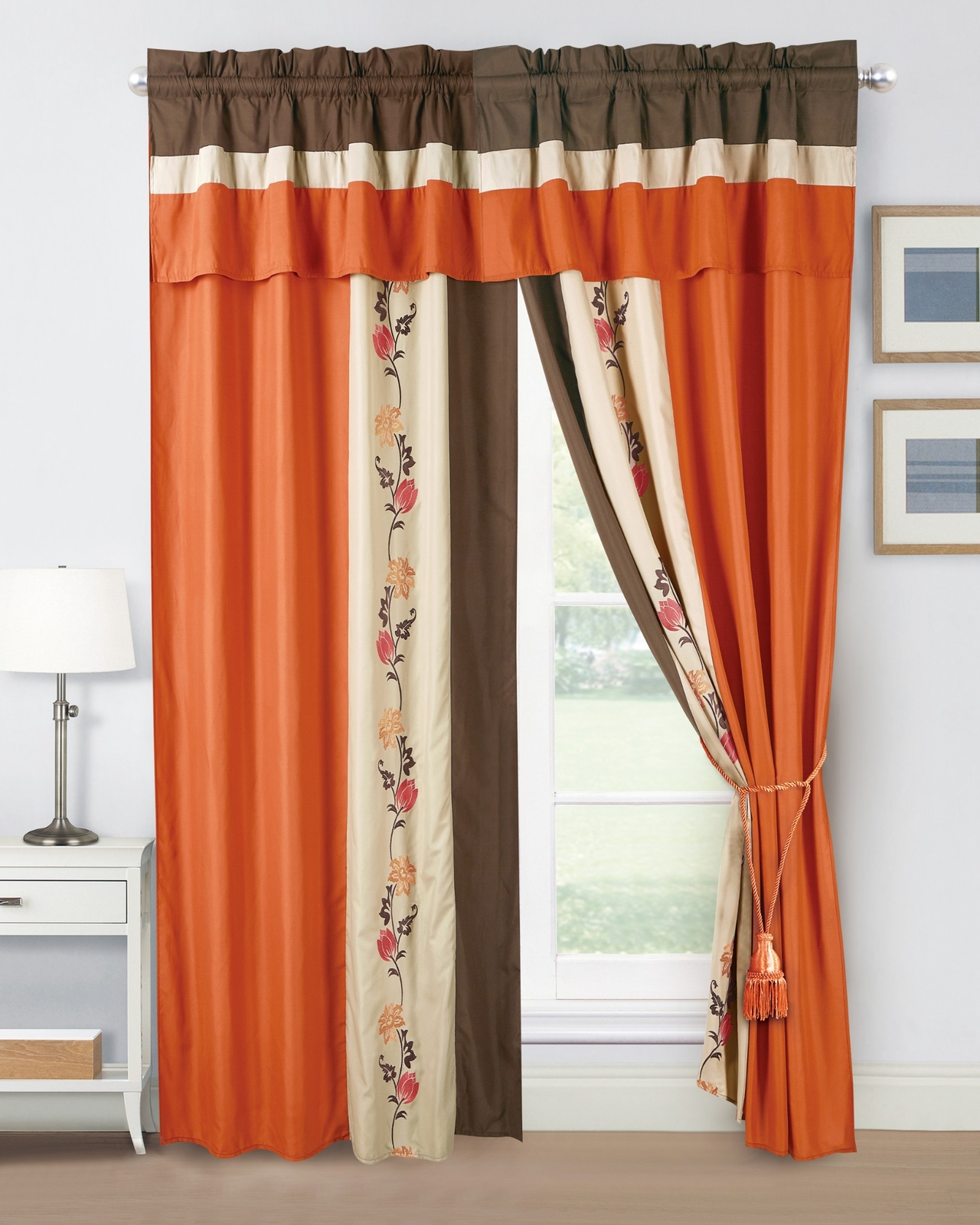 Chezmoi Collection Serene 4-Piece Autumn Floral Embroidery Window Curtain Set