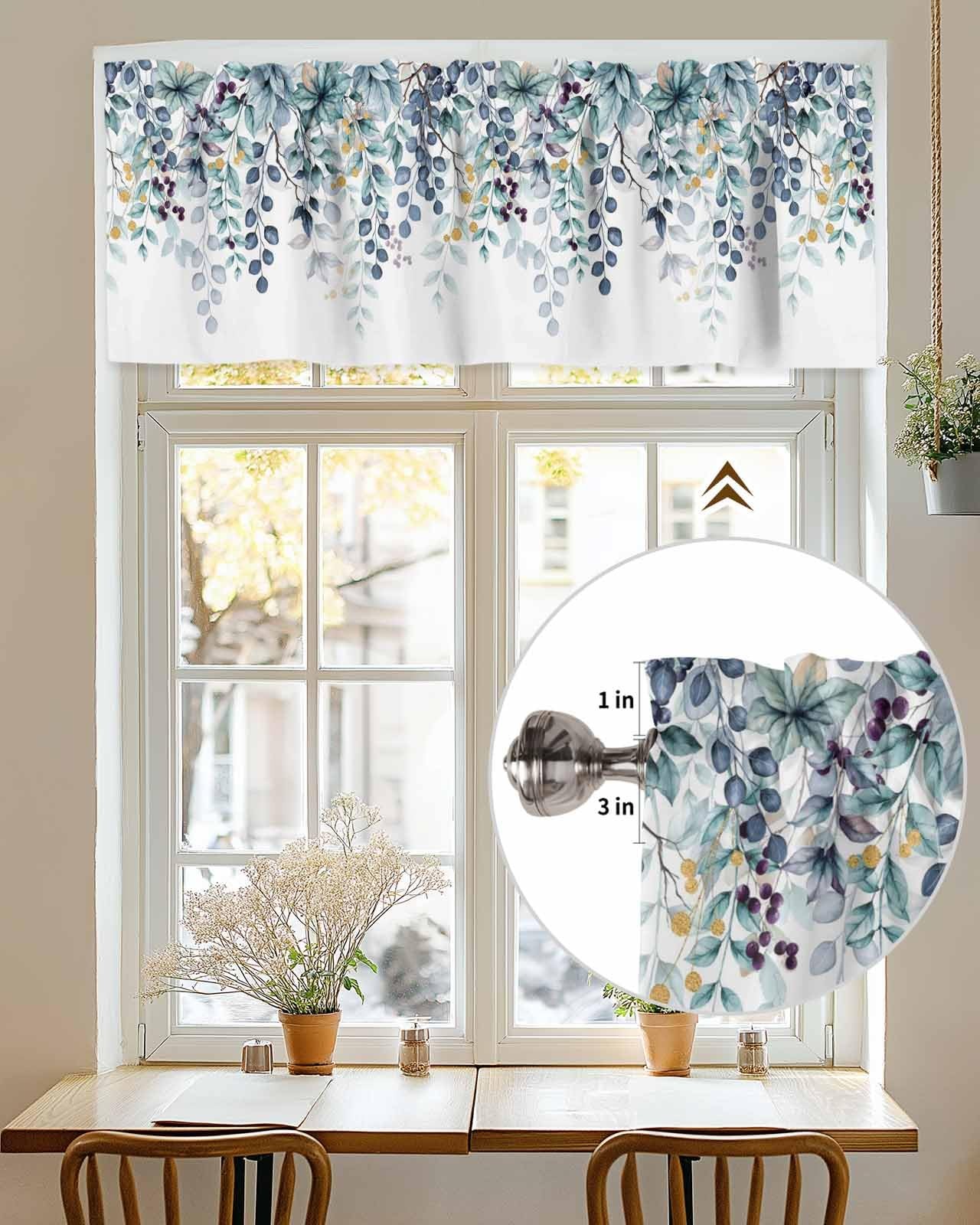 Blue Eucalyptus Leaves Window Valance Blue Plant Leaf Window Treatment Blue G…