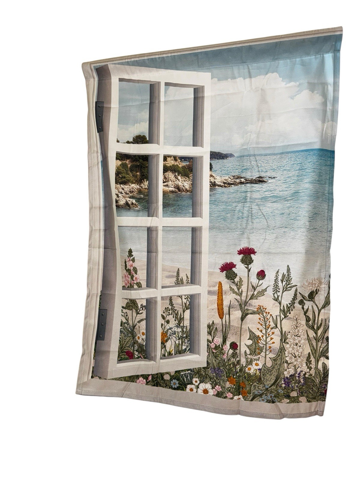 Coastal Beach Cloth Bathroom Window Curtain Panels Set of 2 Ocean View 35×27