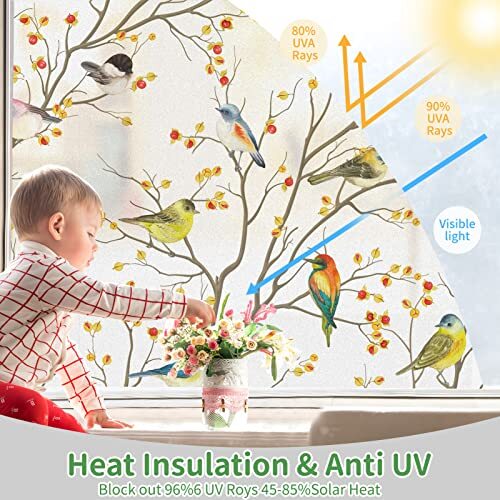 Window Privacy Cling Film with Installation Tools, Stained Glass Opaque Non