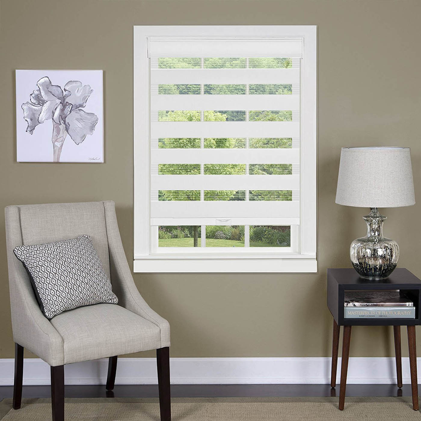 White Cordless Window Roller Shades Celestial Sheer Double-Layered Roman Shade
