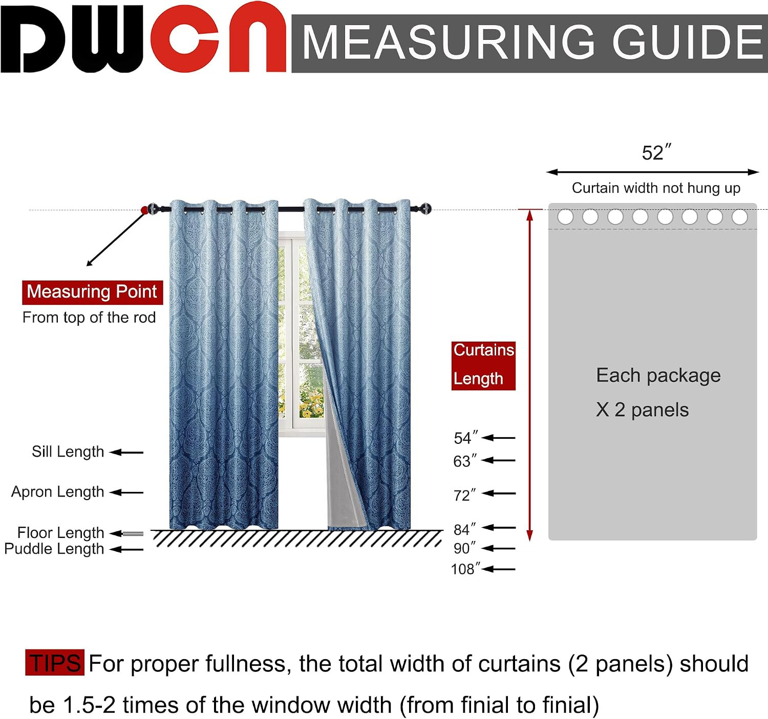 Navy Blue 100% Blackout Curtains 96″ Ombre Thermal Insulated Grommet Drapes