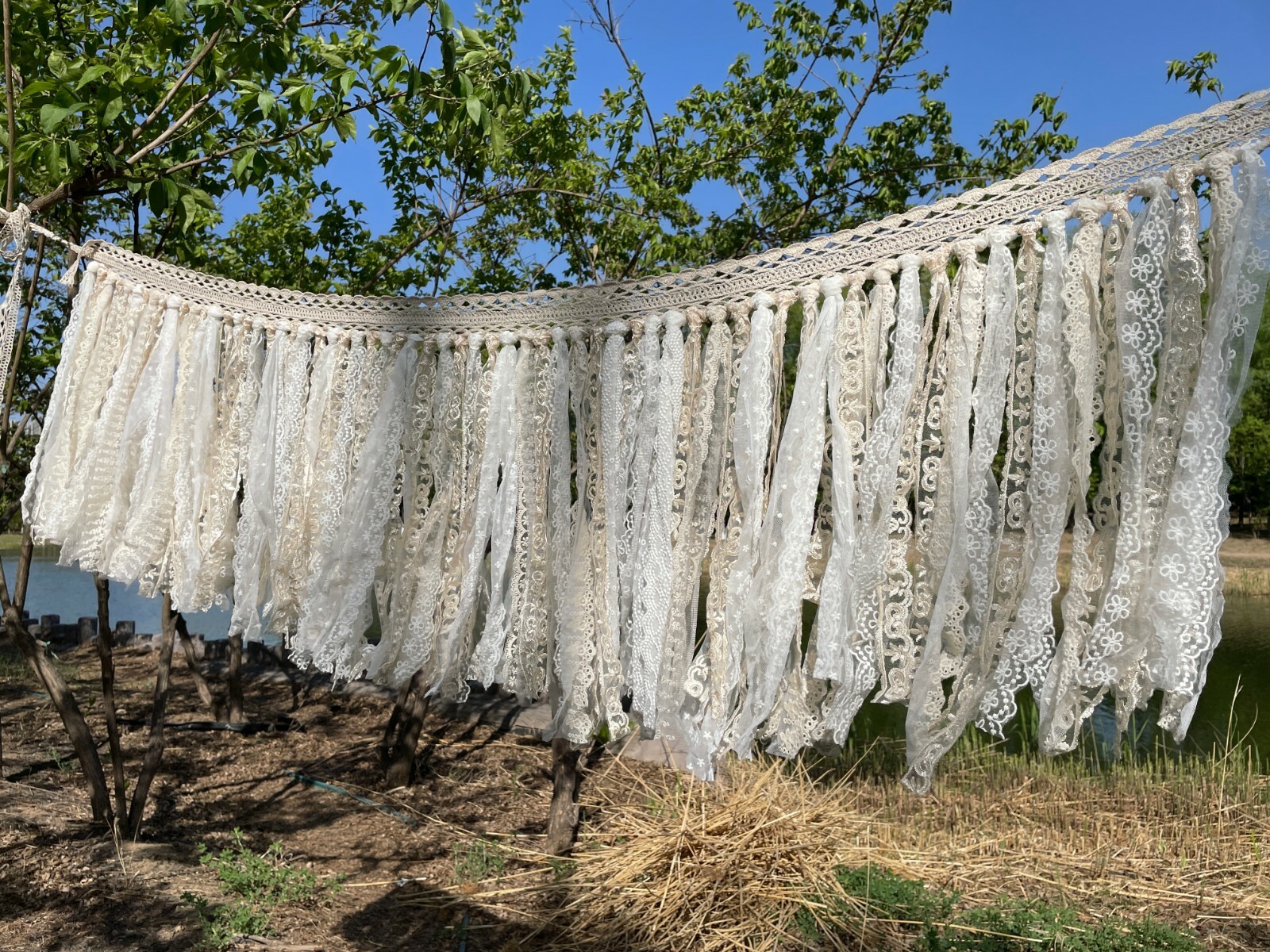 Rustic Shabby Chic Lace curtain Hand Crochet Lace Kitchen Valance