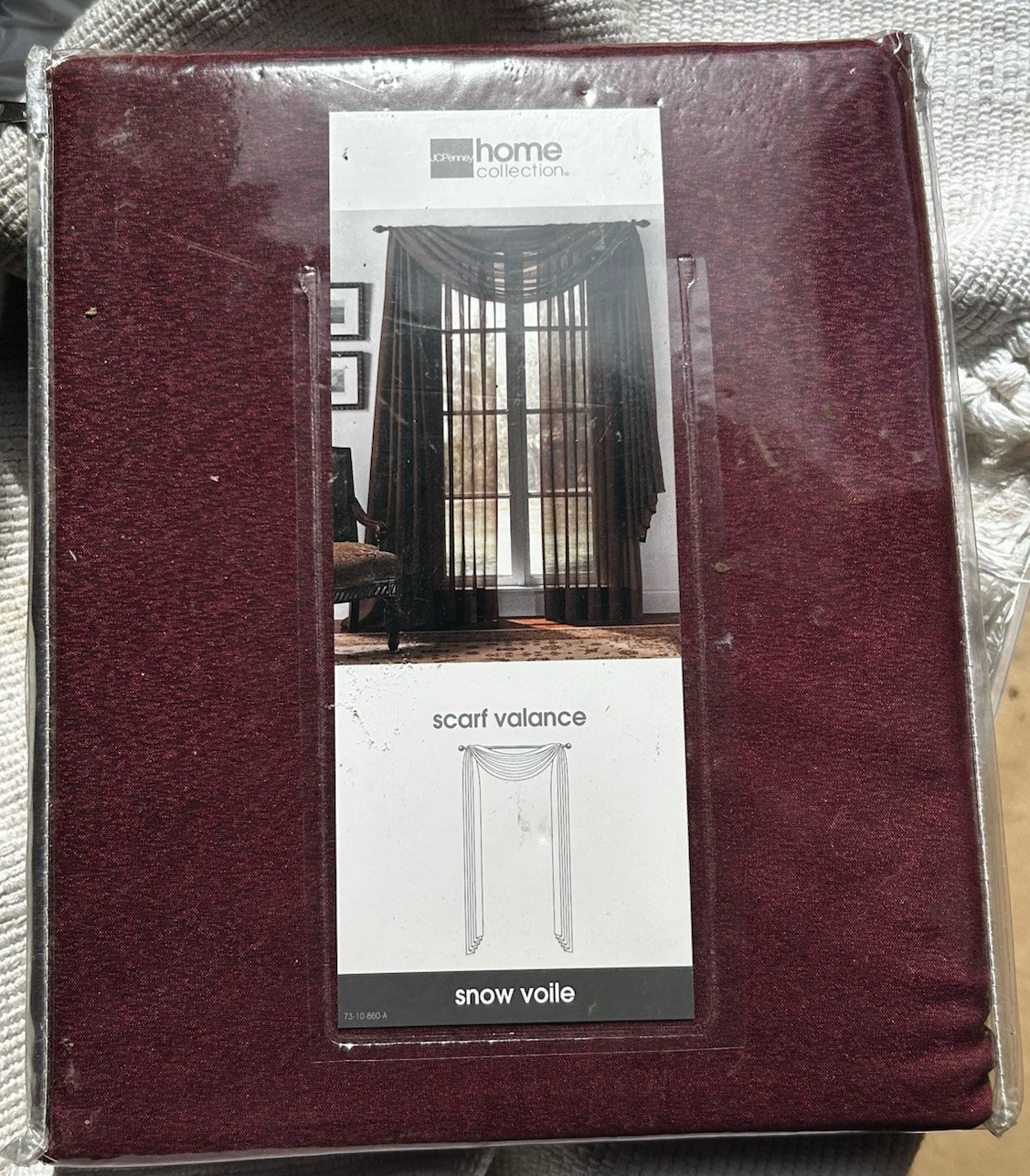 JC Penney Home Burgundy/ Wine Snow Voile Scarf Valance Semi Sheer New One Size