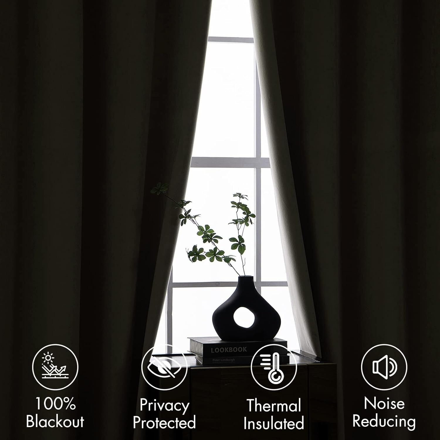 MIULEE 100% Blackout Velvet Curtains 90 Inches Long 2 Panels Ivory White Cream B