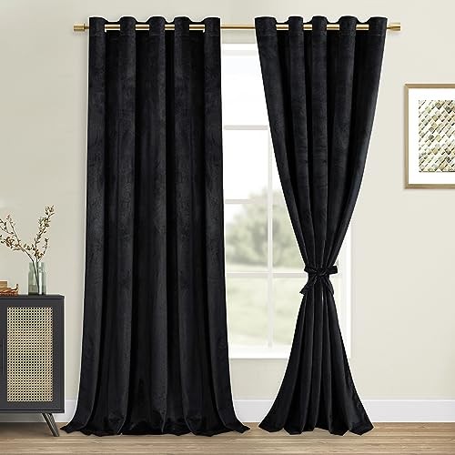 Velvet Curtains Extra Wide 84 inches -out 60″W x 84″L (Pack of 2) Black