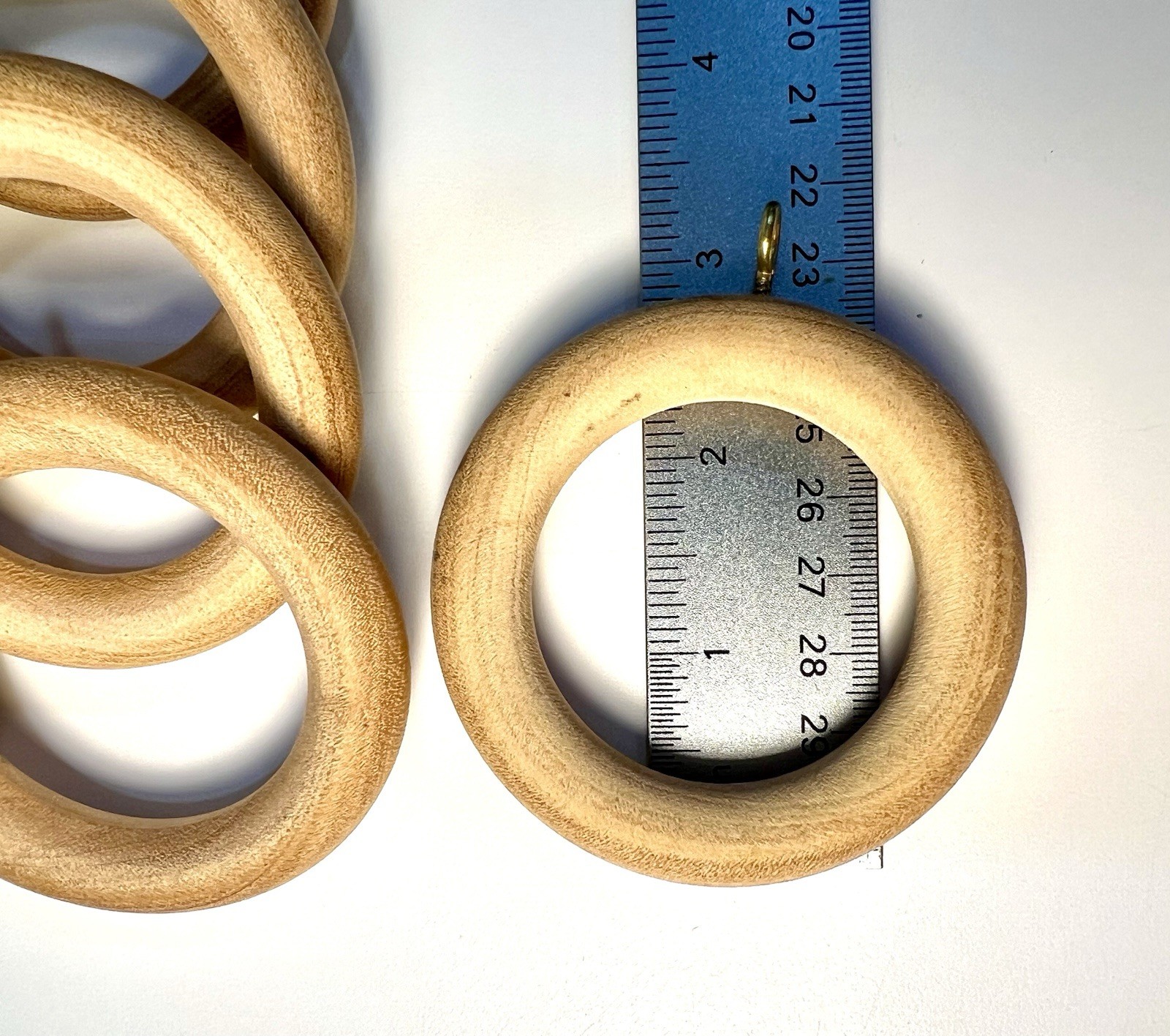 Set Of 30 Natural Wooden Curtain Rings~Gold Eye Hook 2.5” Stainable
