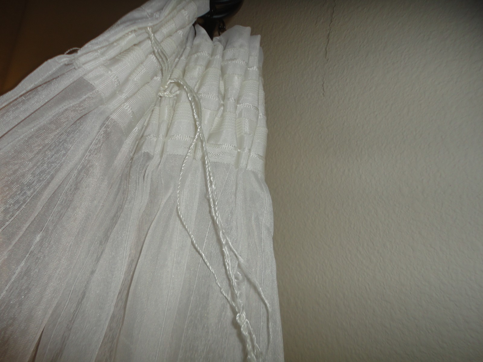 VICTORIAN DOTTED SEMI SHEER STRIPE (PAIR) RUCHED GATHERED PANELS 35 X 80 WHITE