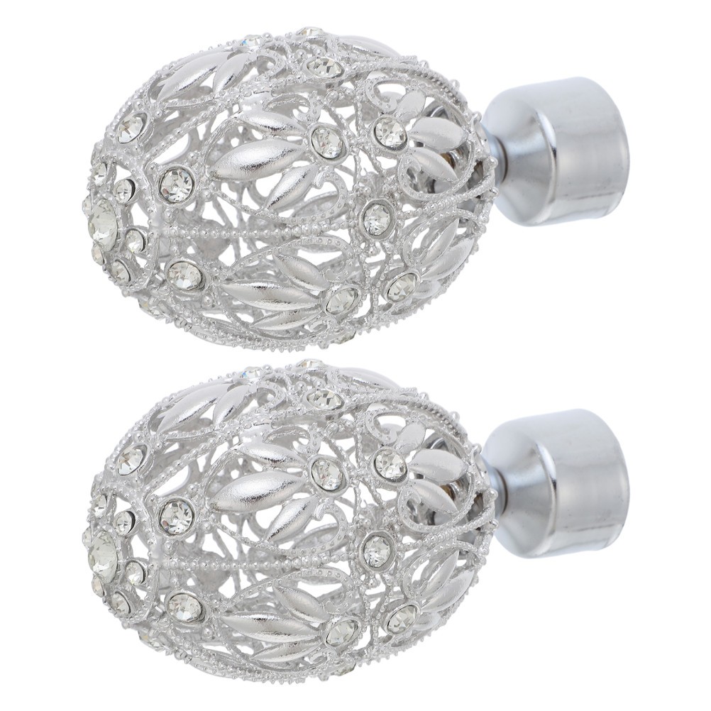2Pcs Reusable Silver Curtain Rod Caps Zinc Alloy Decorative Home Use
