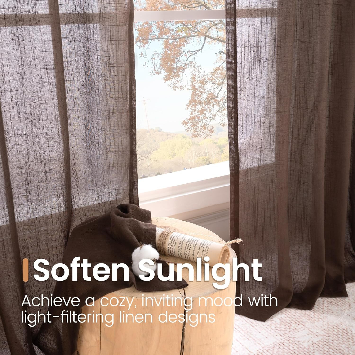 Bgment Brown Linen Curtains 84 Inch Length 2 Panels for Living Room Windows