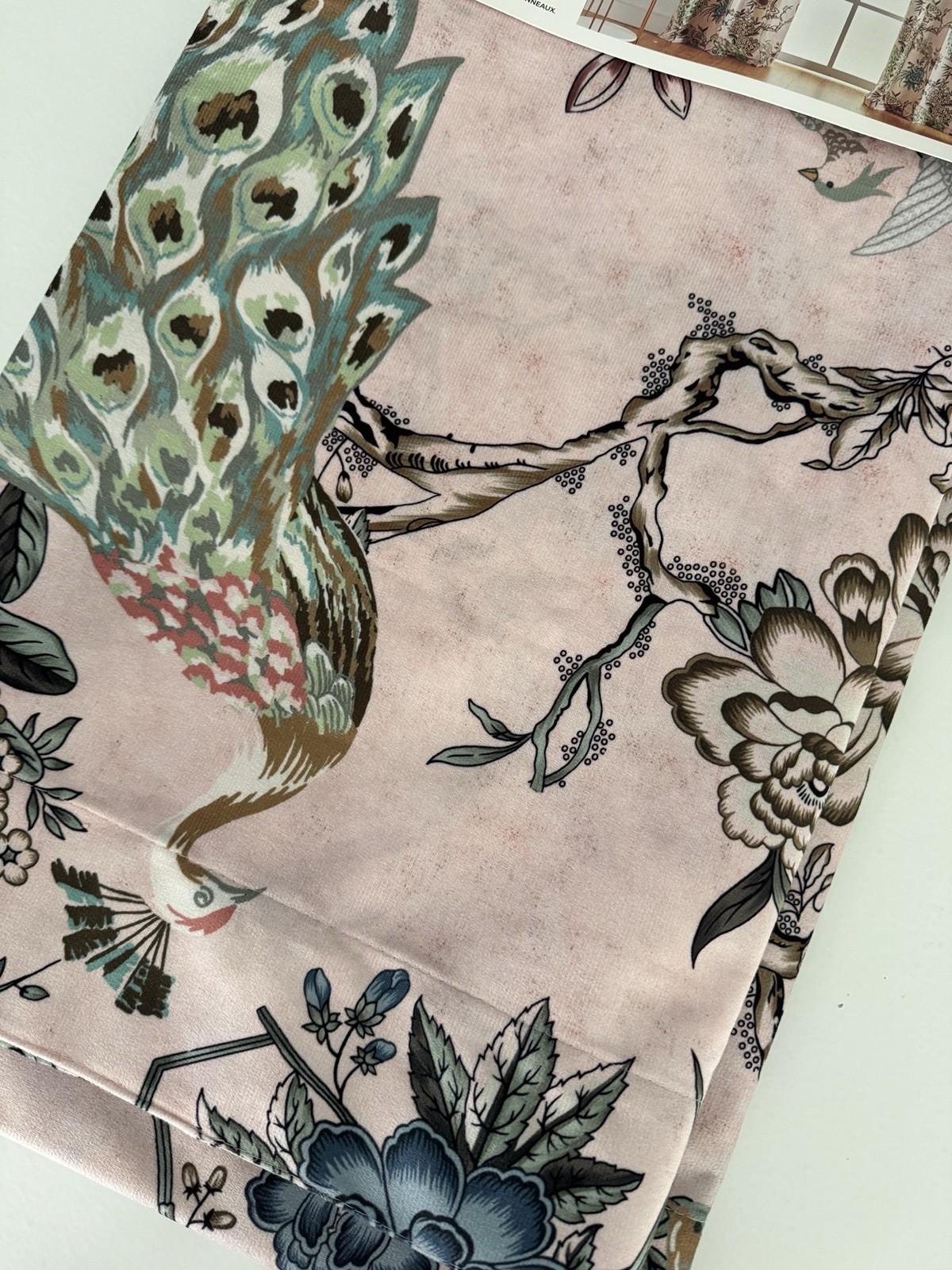 CALLISTO Window Curtains 2 Panels 38” X 84″ Peacock Birds Drapers Back Top Blush