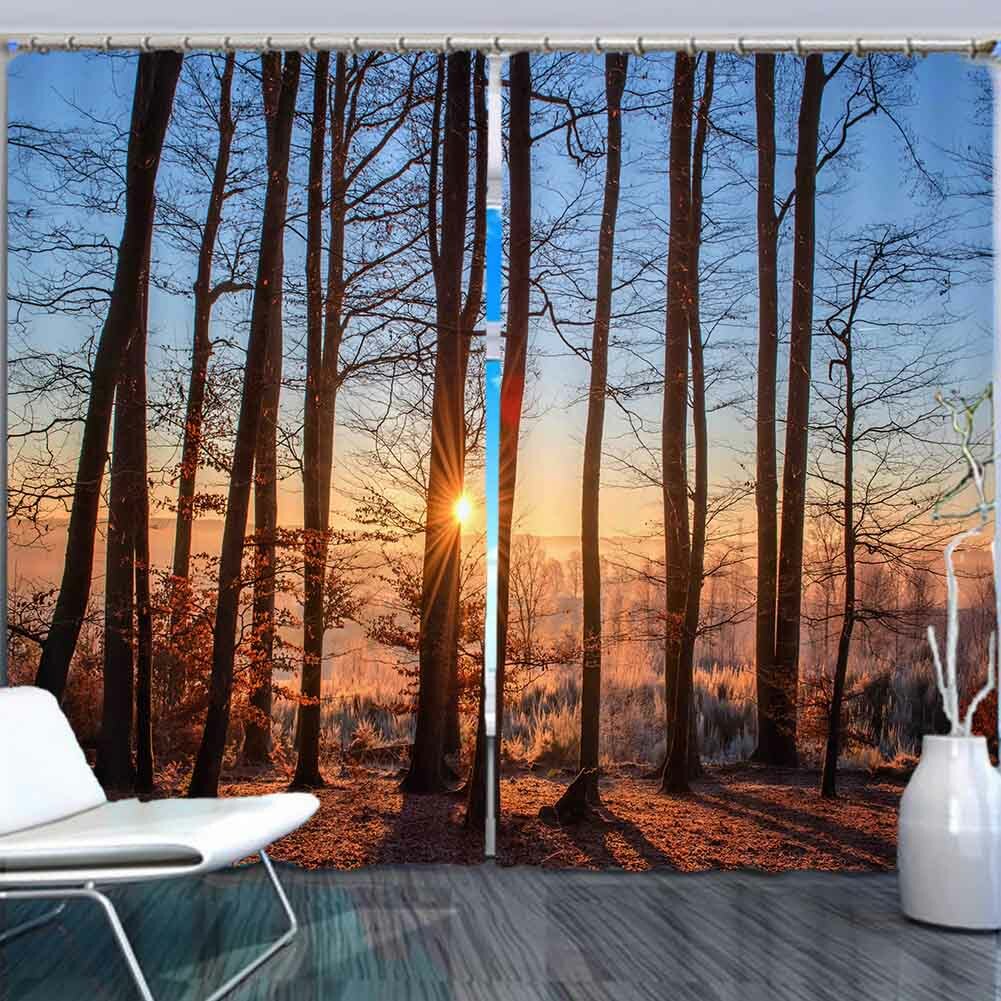 Warm Sun Forest In Winter 3D Blockout Photo Print Curtain Fabric Curtains Window
