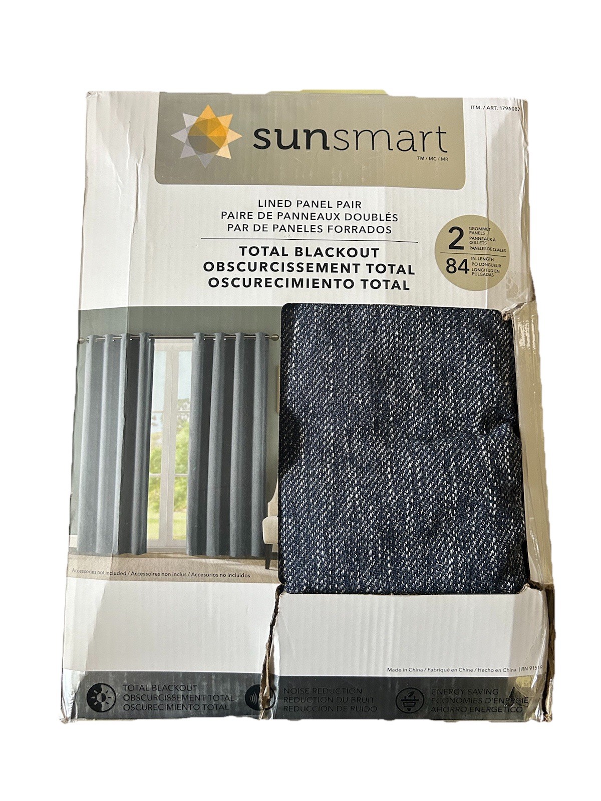 SunSmart Total Blackout Lined Panel Pair with Grommets, Indigo Blue 52” x 84”