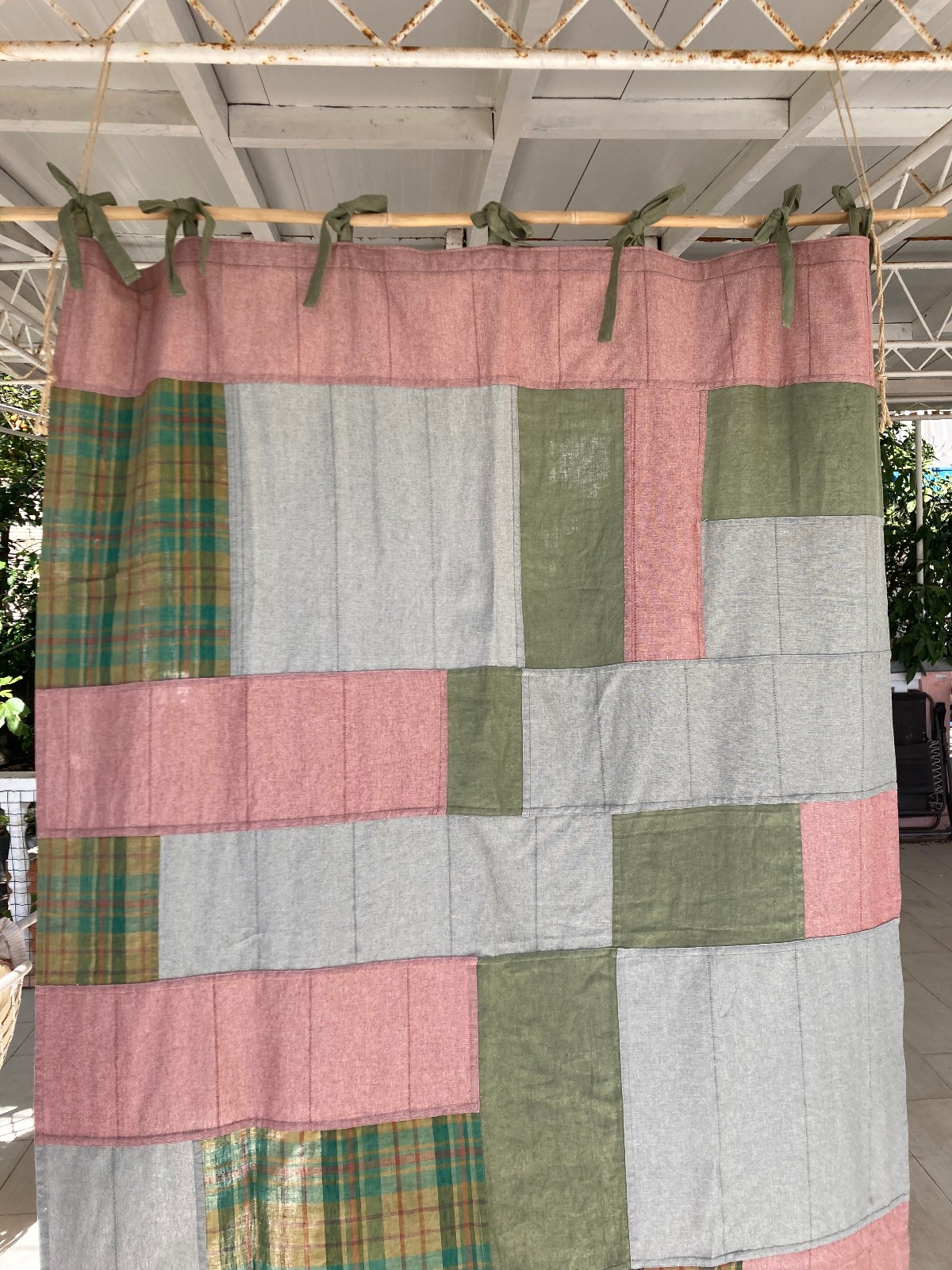 Boho Curtain Patchwork Panel 57″ x 84″ Tie-Top 100% cotton handmade