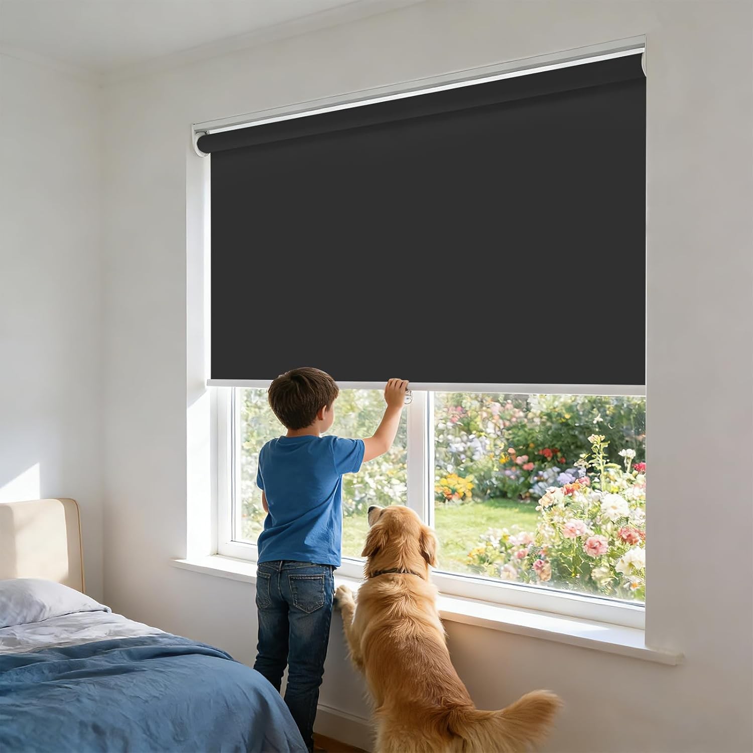 Blackout Cordless Roller Shades 20″ W x 72″ H Black