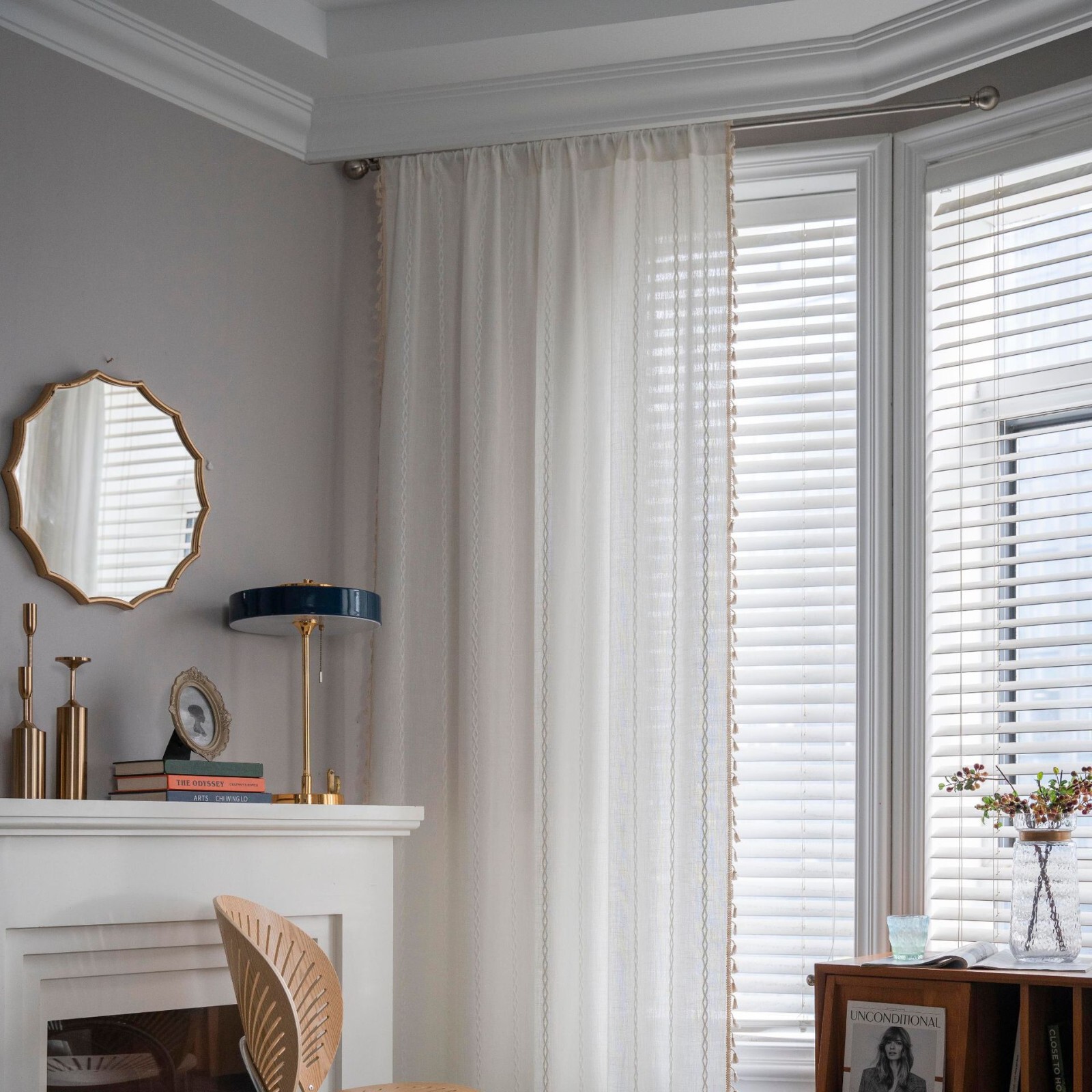 Rustic Striped Embroidered Curtain Window Drapes Panel Farmhouse Boho Home Decor