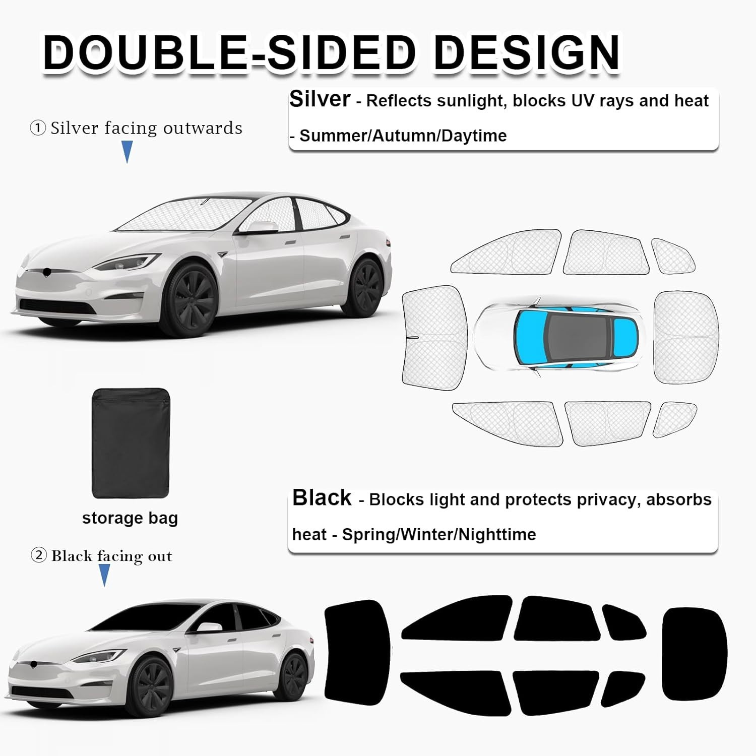 8Pcs Thicken Sun Shades for Tesla Model S 2012-2025(Not for Plaid or Long Range)