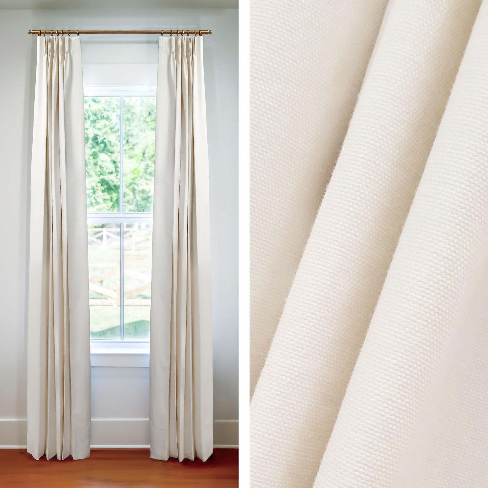 7-Day Drapes – Pleated & Lined – 7 oz. Cotton Duck White – 1 Pair / 2 Panels