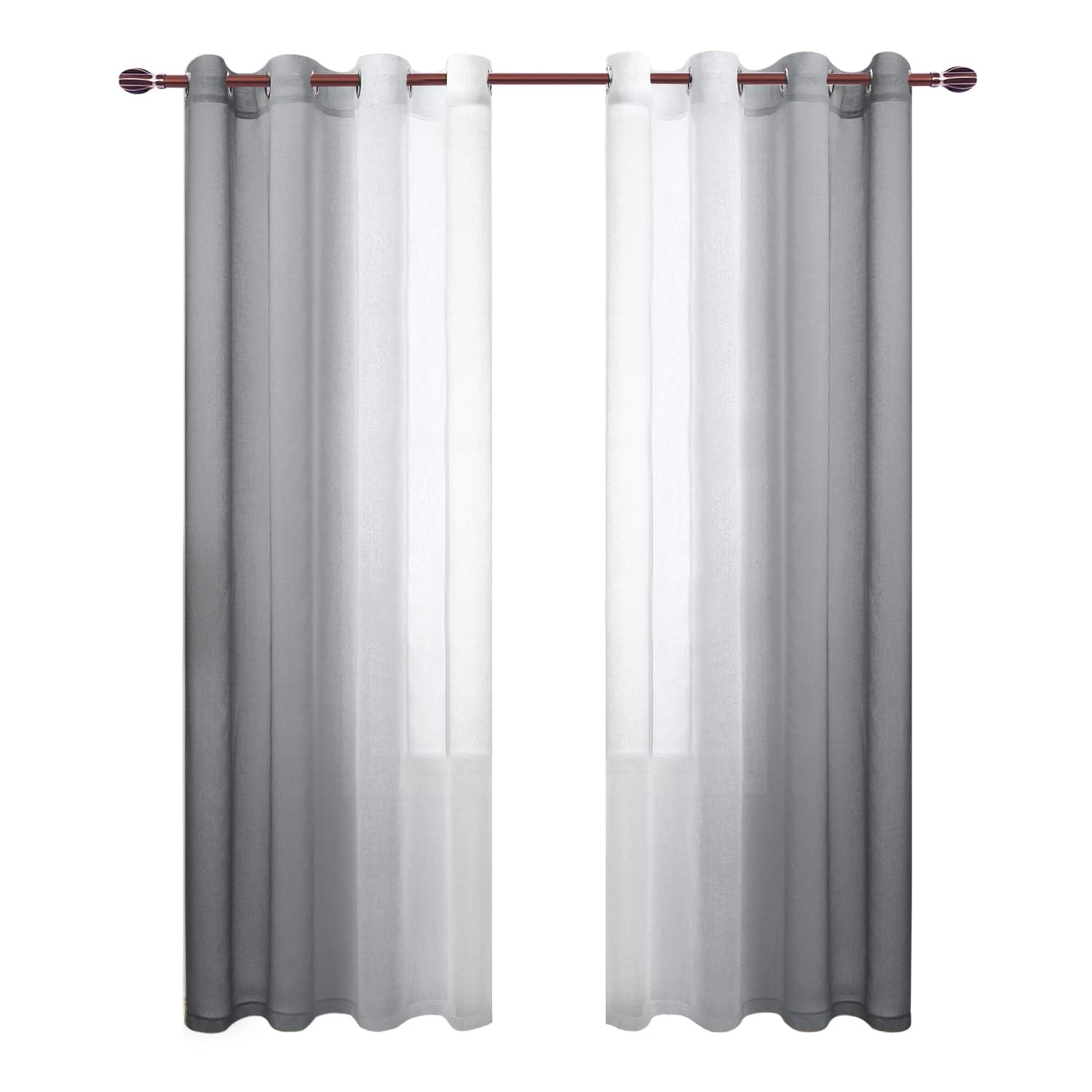 Grey Faux Linen Ombre Sheer Curtains – Semi Voile Gradient Grommet Top Curtai…