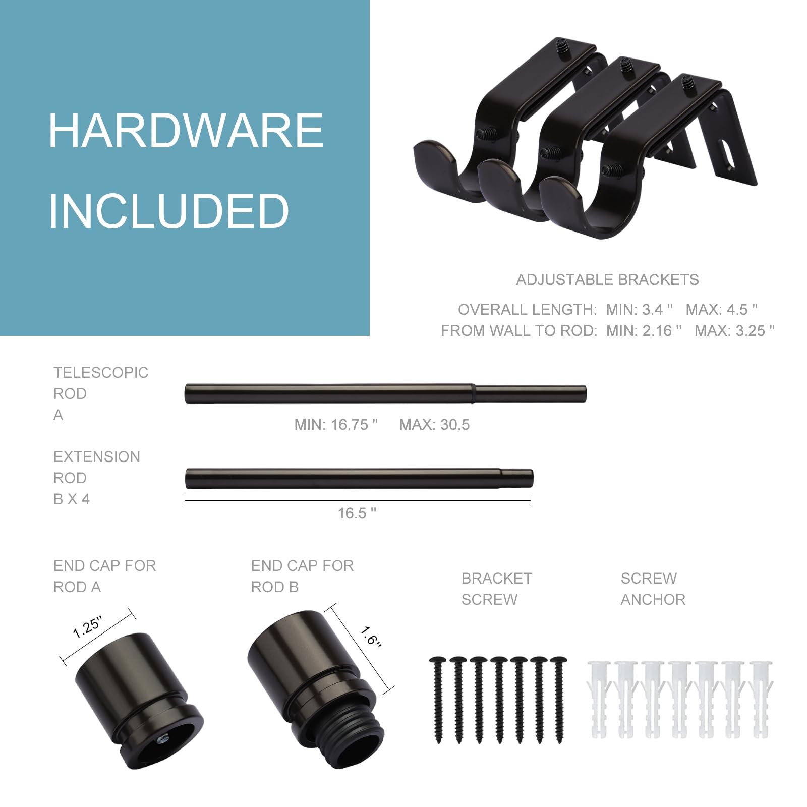 Byondeth Curtain Rods for Windows 16 to 88 Inches Adjustable Length 1 Inch