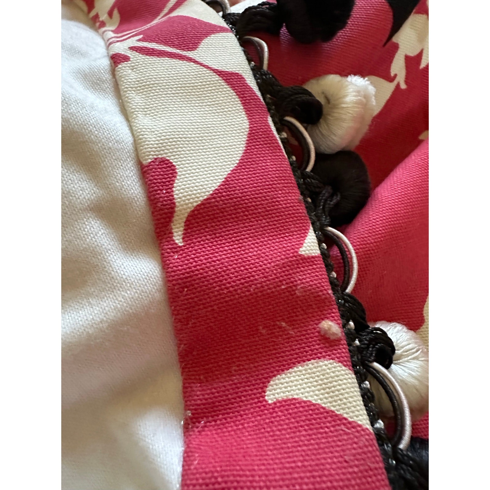 2 Custom Pair drapes pink Black White Curtains Pink Pom Poms luxury set pleated