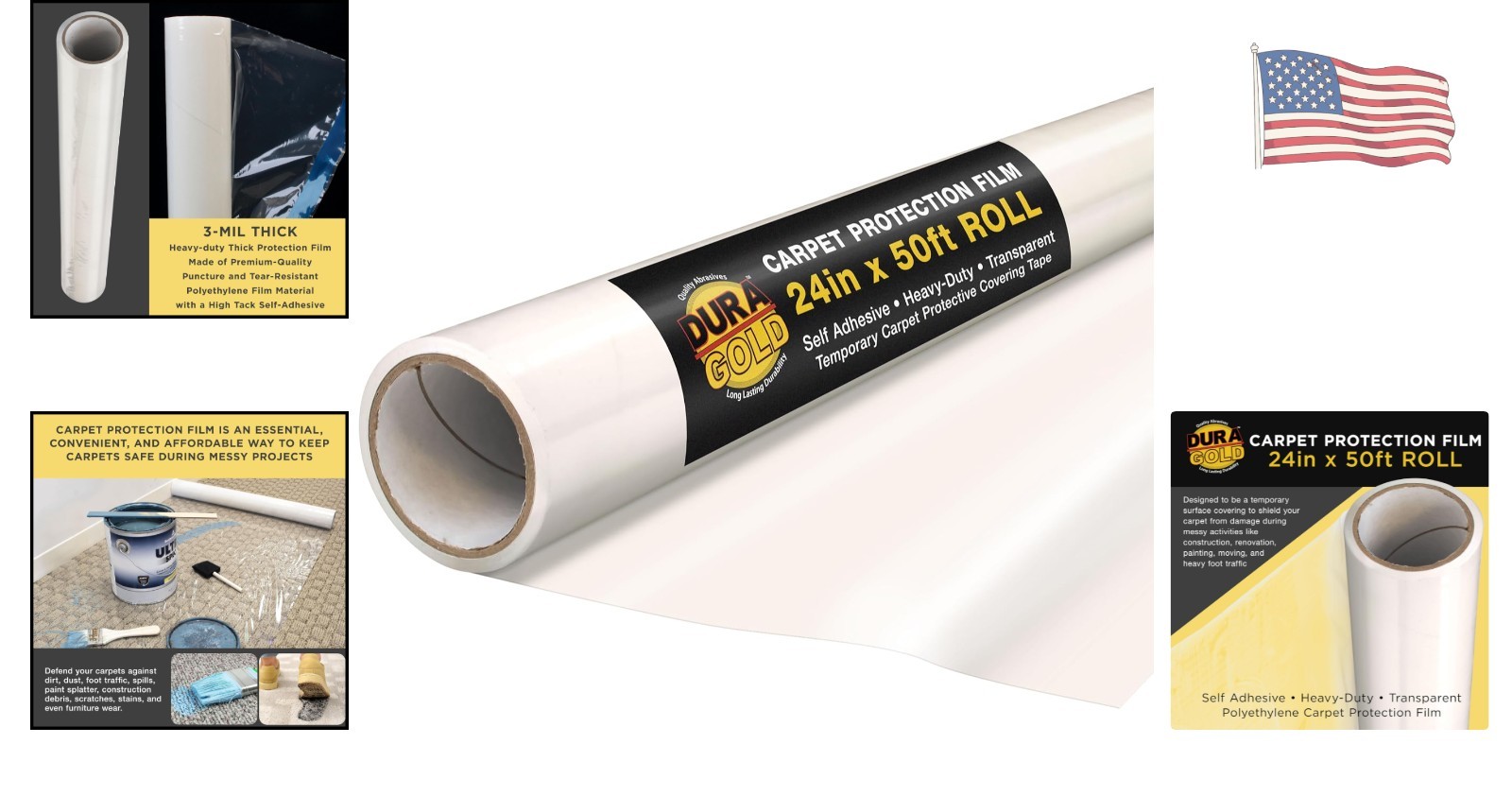 Carpet Protection Film 24-inch x 50-Foot Roll – Self-Adhesive Clear Cover