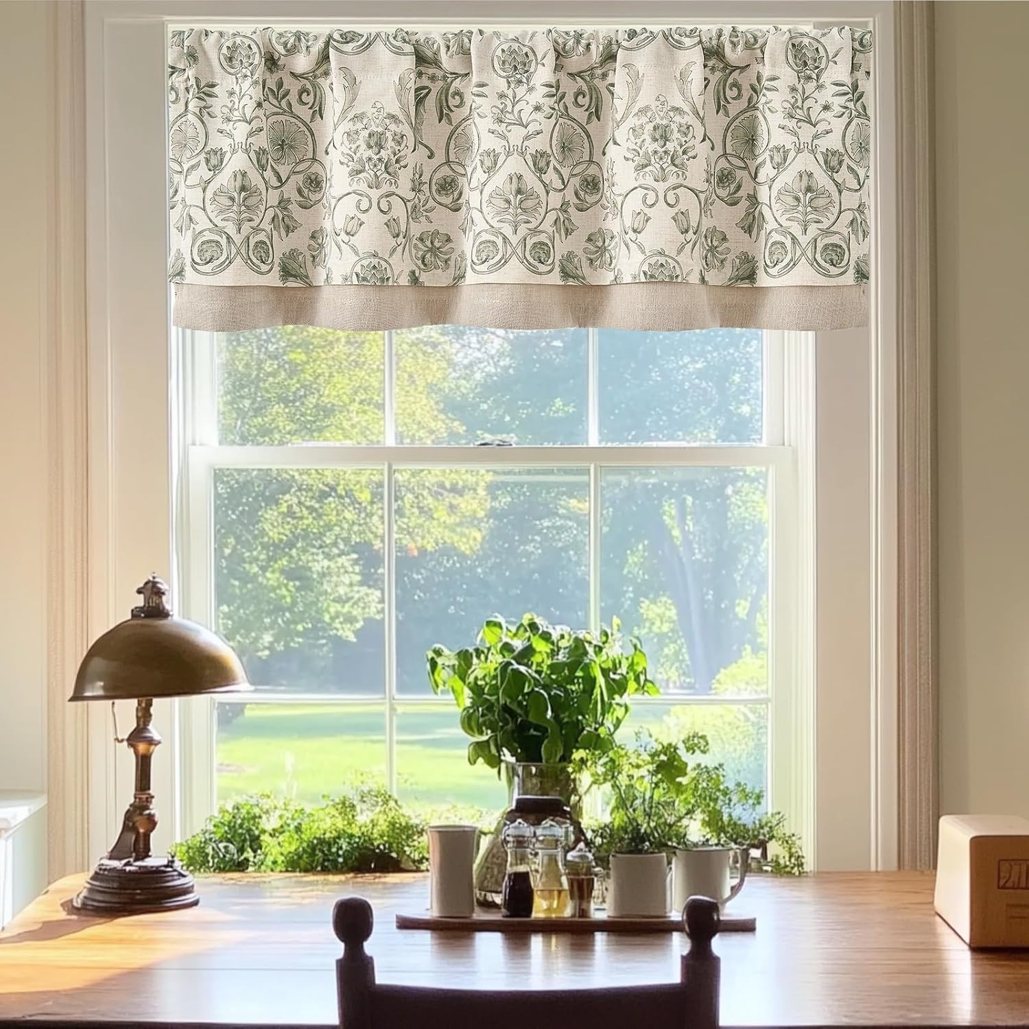 jinchan Linen Valance Kitchen Curtain for Windows Double Layer 16 Inch for Livin