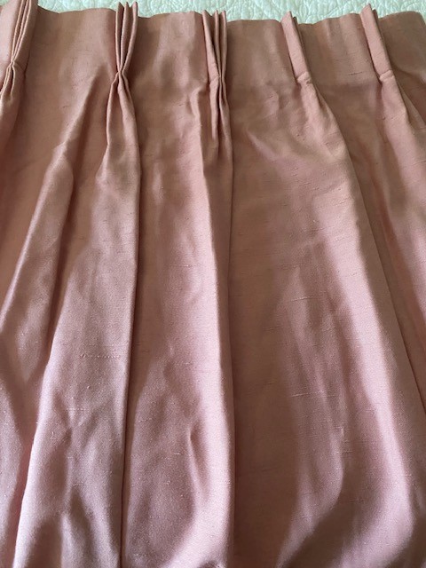 2 Vintage PINK Linen Lined Drapes Pinch Pleat 22w x62L PAIR