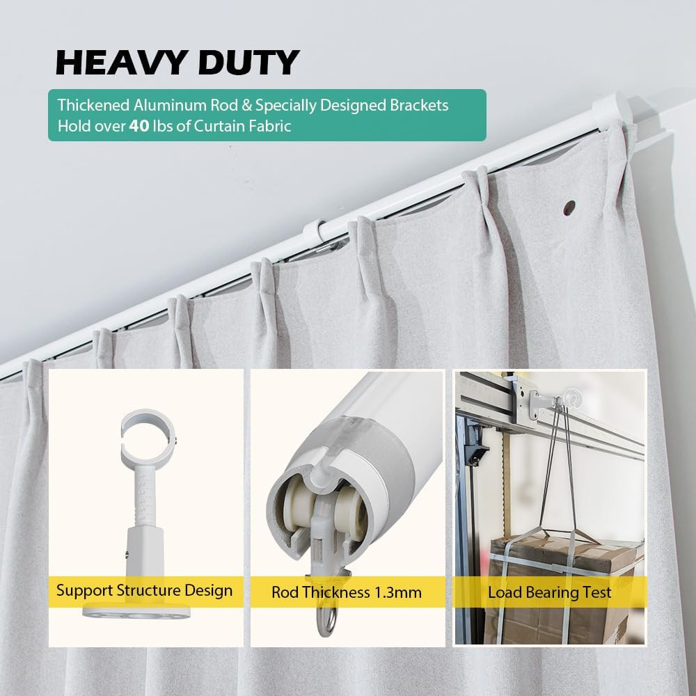 Heavy Duty Adjustable Traverse Curtain Rod, Smooth Glide, 47-86″ White