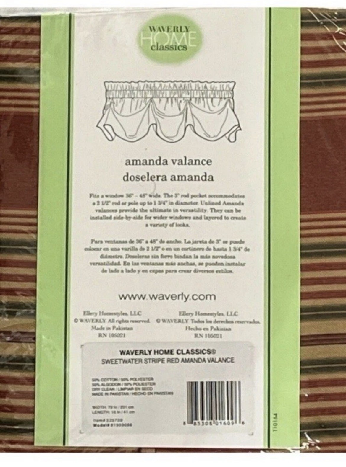 2 pc Waverly Home Amanda Valance Red Sweetwater Stripe 16″X79″ Model 81903666