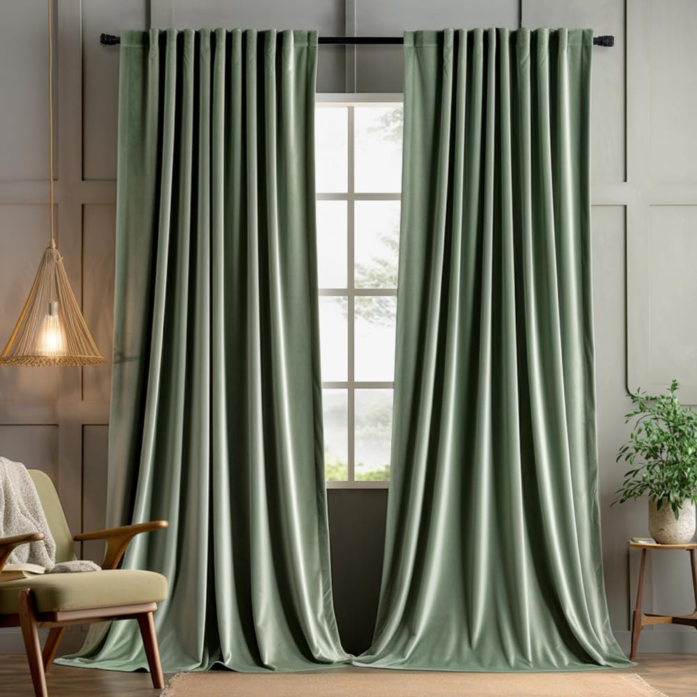 MIULEE Sage Green Polyester Curtains 96 inches 2 Panels – Pinch Pleated Luxury R