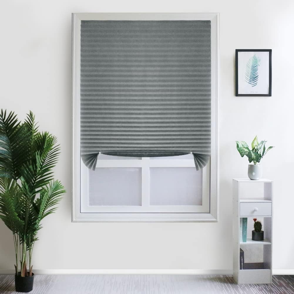 2 Pack Temporary Blackout Blinds for Window, Self Adhesive Pleated Cordless N…