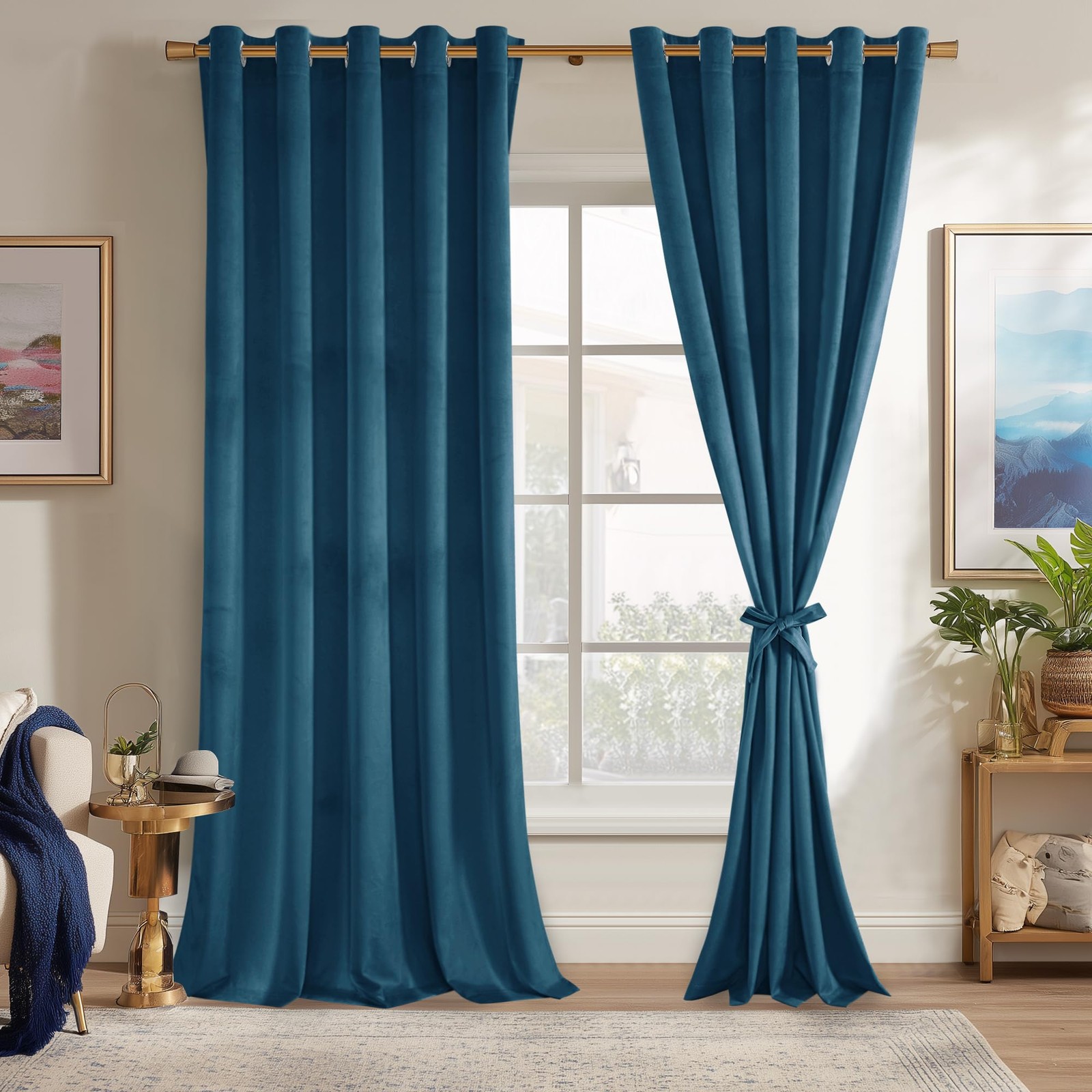 Jiuzhen Navy Velvet Curtains 108 Inches Blackout Curtains For –