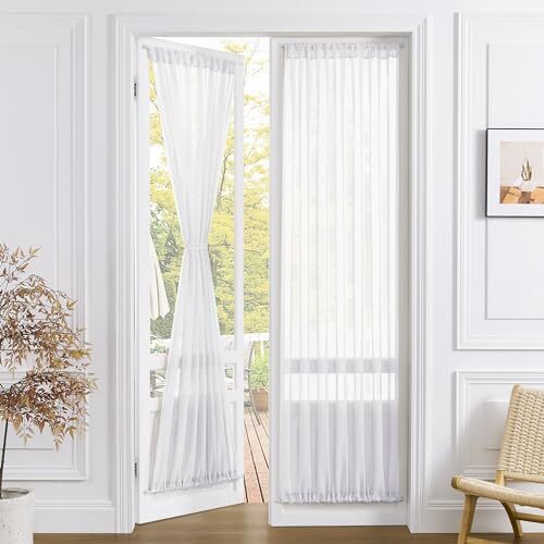 Sheer Door Curtain Closet Linen Textured Curtains Sheer 54″W x 72″L White