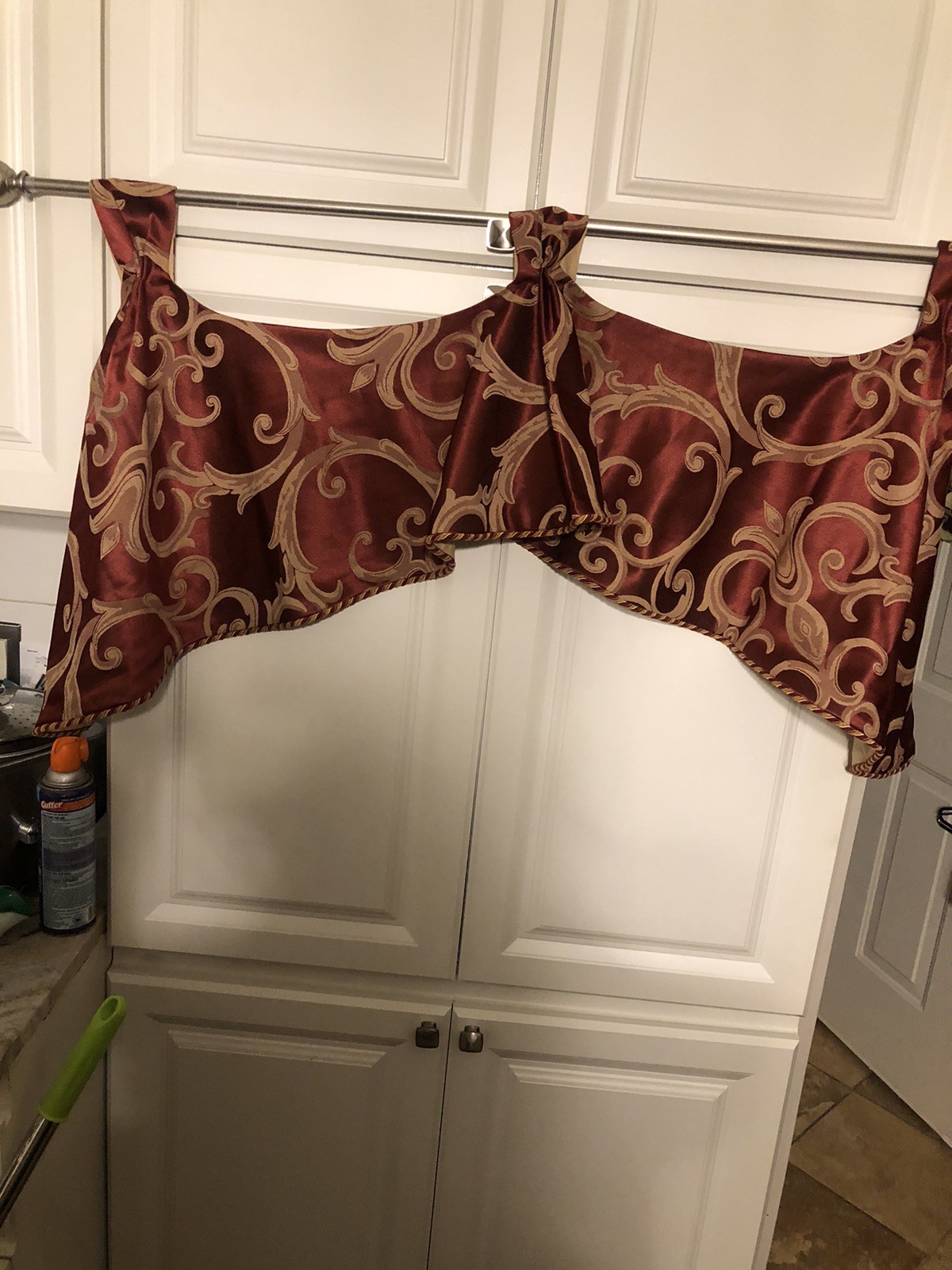 Set of (3) Burlington Red and Gold Valance Tab Top 38×20 Corded Scalloped Lined