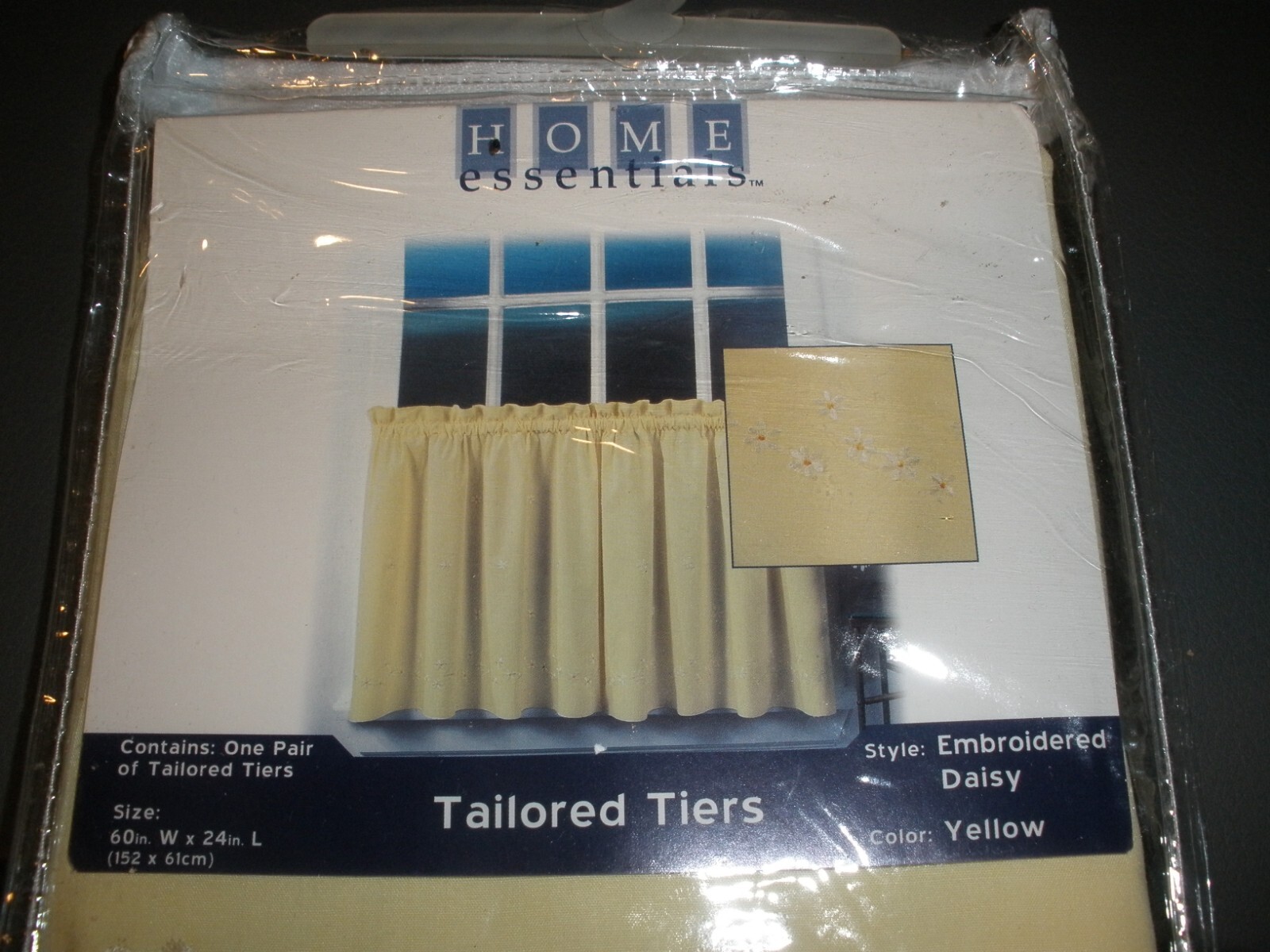 NEW Home Essentials Tailored Tiers Embroidered Daisy Yellow 1 Pair 60″ x 24″ 069