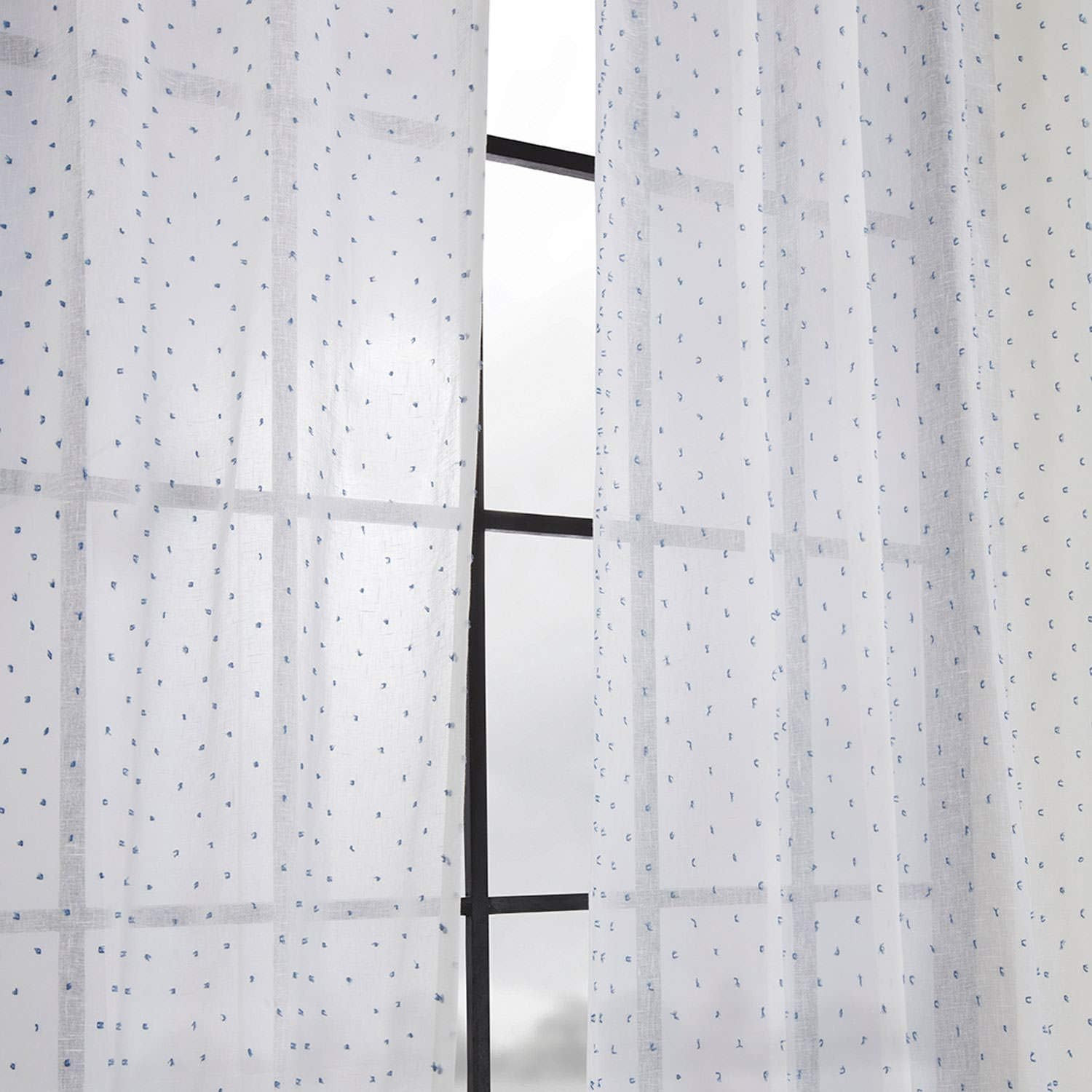 Patterned Faux Linen Sheer Curtains for Living Room or Bedroom 50 X 84, Rod Pock