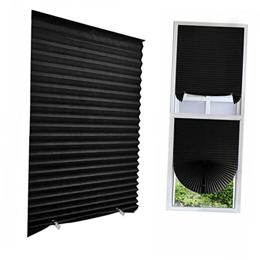 Cordlessout Pleated Fabric Shade Window Shades Blinds 24″W x 59″H Black