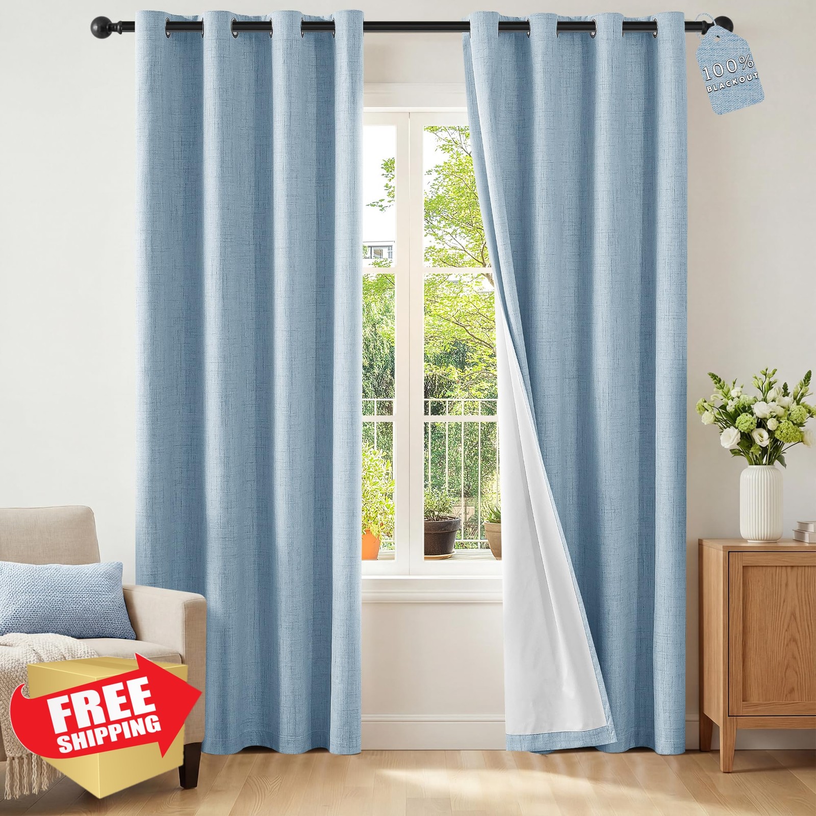 ChrisDowa Blackout Curtains Sky Blue 52×84″ 2pk
