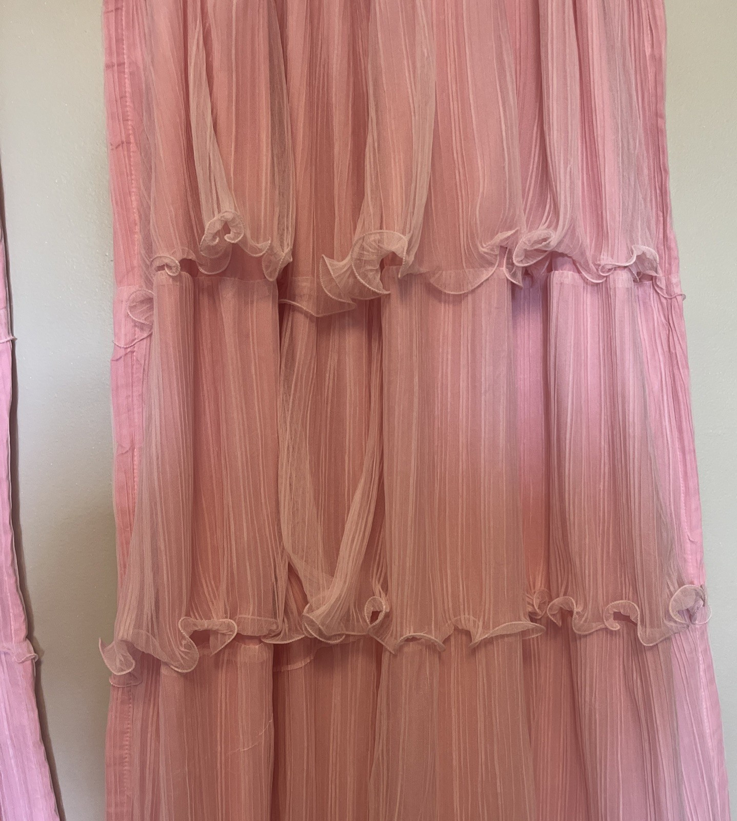 2 Lush Pink Tiered Ruffle Curtain Panels 54 x 84 Flowy Fairy Princess